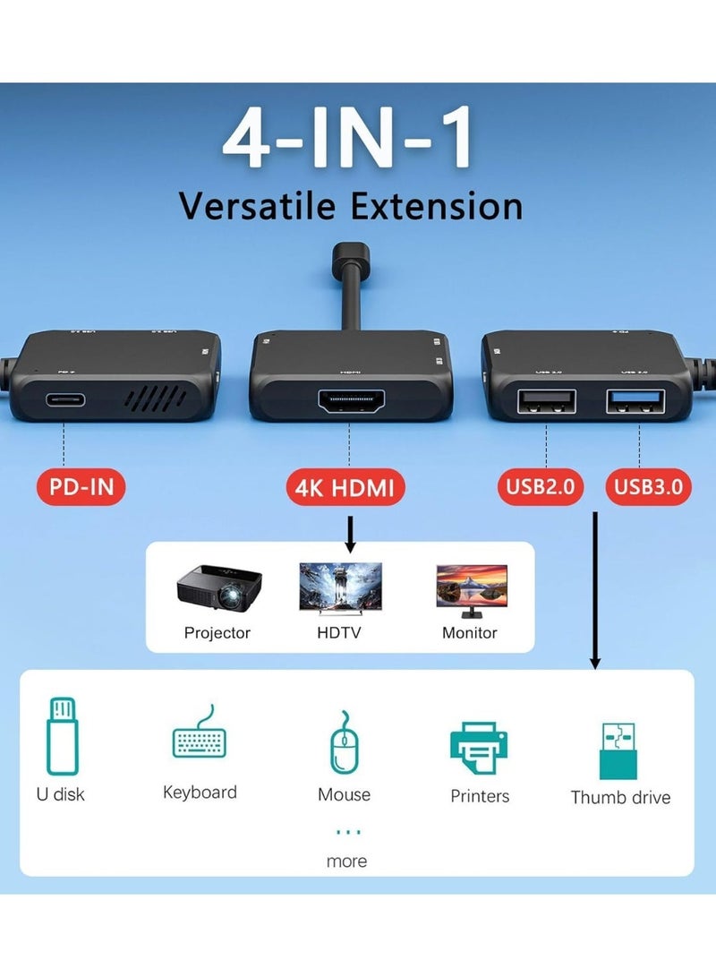 CSIRO 4-in-1 USB-C Hub with 4k HDMI, 100w Pd Charging, USB 3.0 & USB 2.0, Multiport Adapter for Macbook, iPad, Surface, Xps, Switch & Steam Deck - Image 2